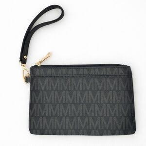 👜 Marco Masso Black Monogram Wristlet Clutch Pouch Wallet Bag Gold Hardware